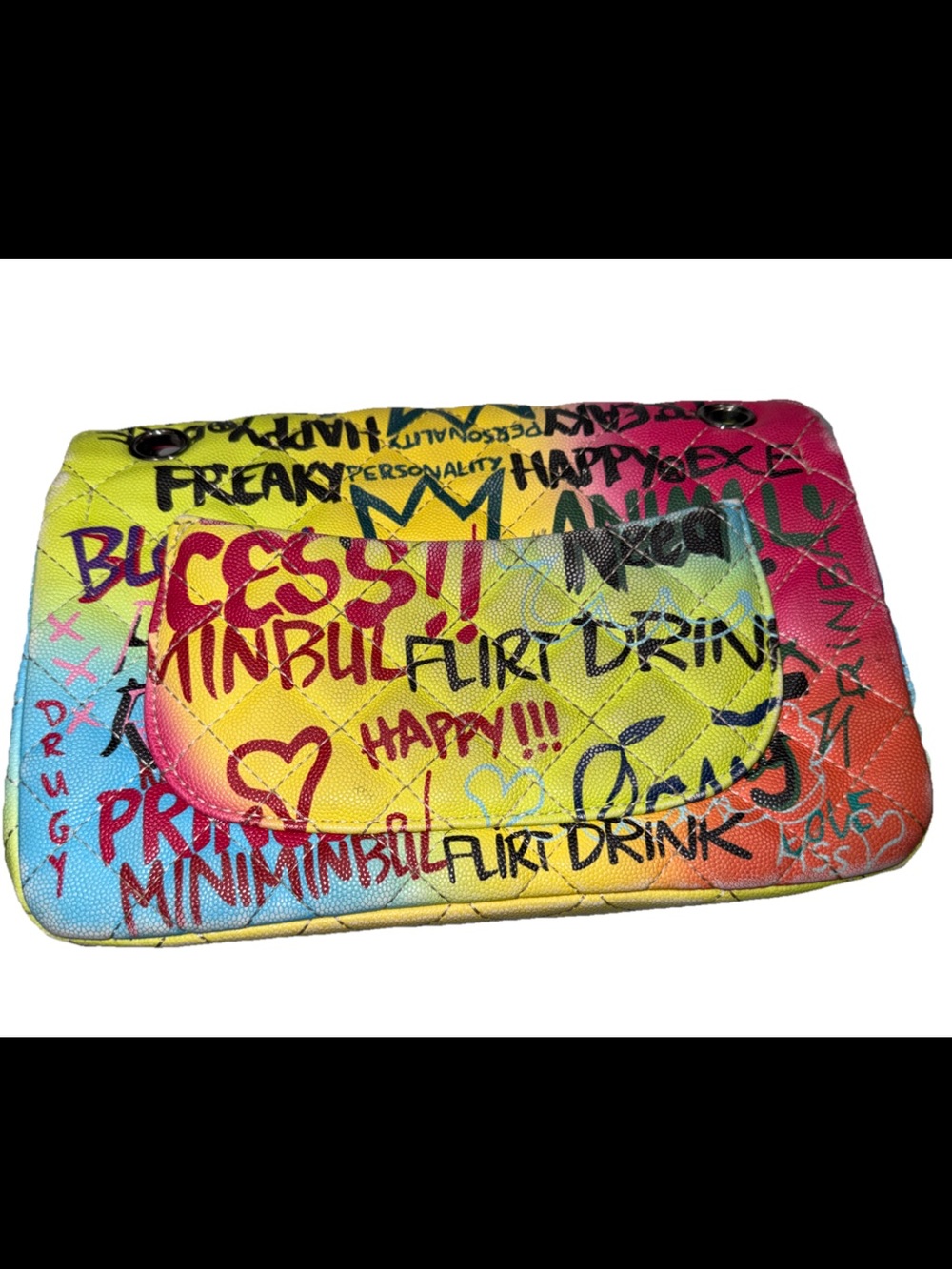 Harley Quinn Birds of Prey PURSE COLORFUL Rainbow Graffiti Art Quilted BAG 10” L